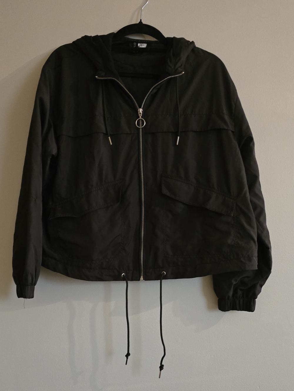 Black Hooded Zip-Front Women's Jacket